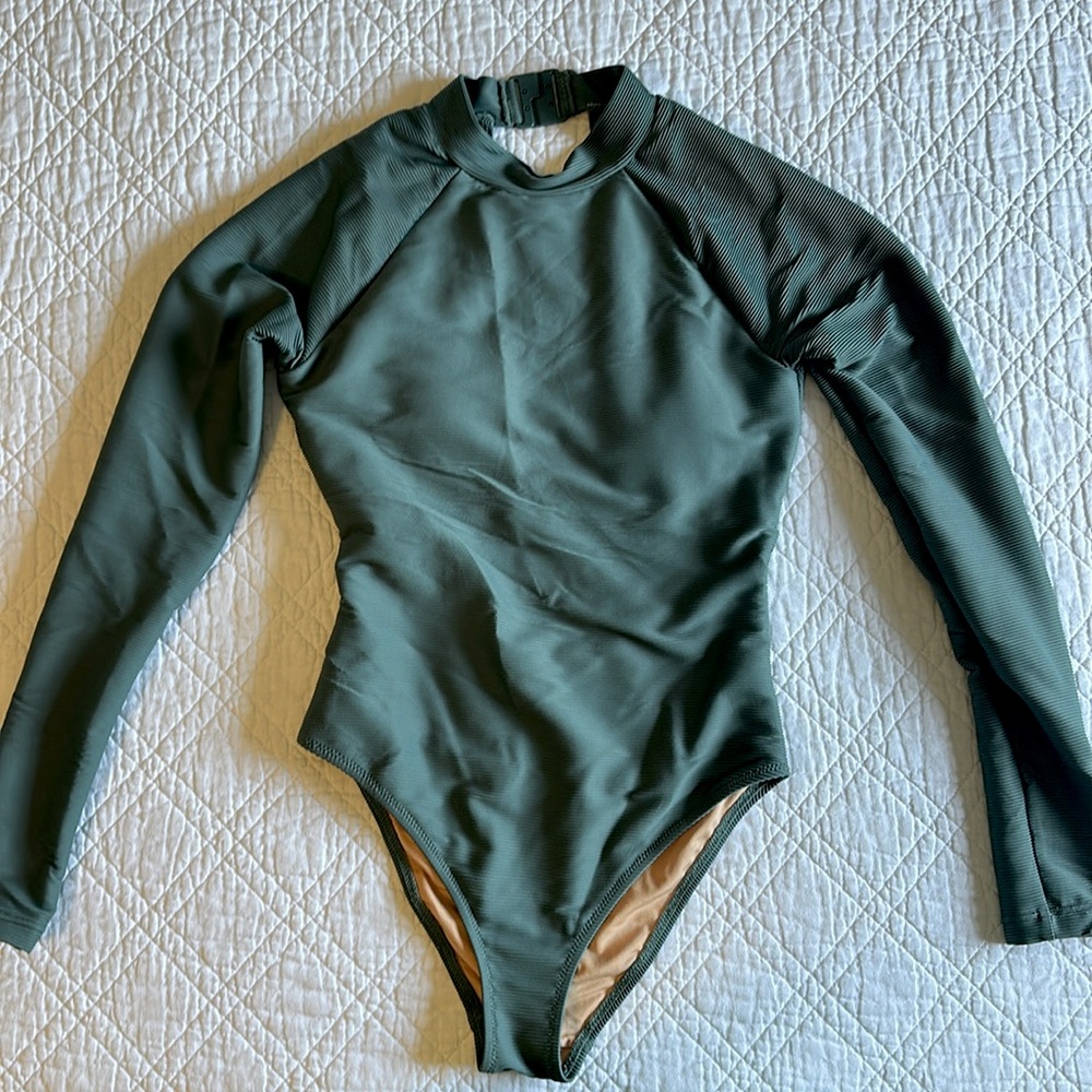 J.Crew Active Ribbed One Piece Long Sleeve Swimsuit, 0